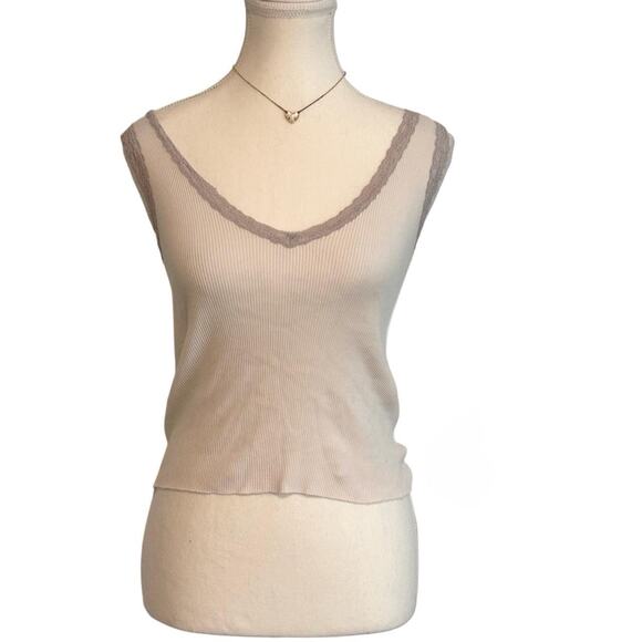 Brandy Melville Laced 100% Cotton Basics Staple Tank One Size Fits Small-Medium - Picture 1 of 4